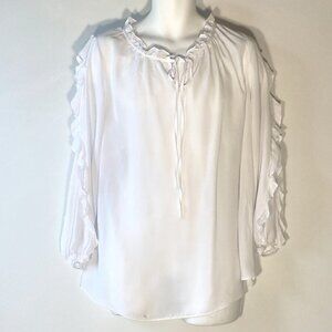 Ashley Stewart SZ 10/12 White Peasant Top Ruffles Boho Glam Romantic Feminine